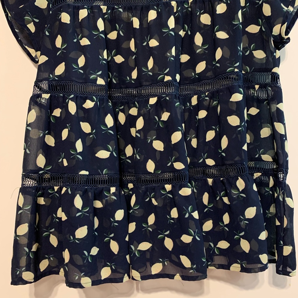 Ro & De Navy Lemon Print Swing Blouse Size S - Picture 3 of 8